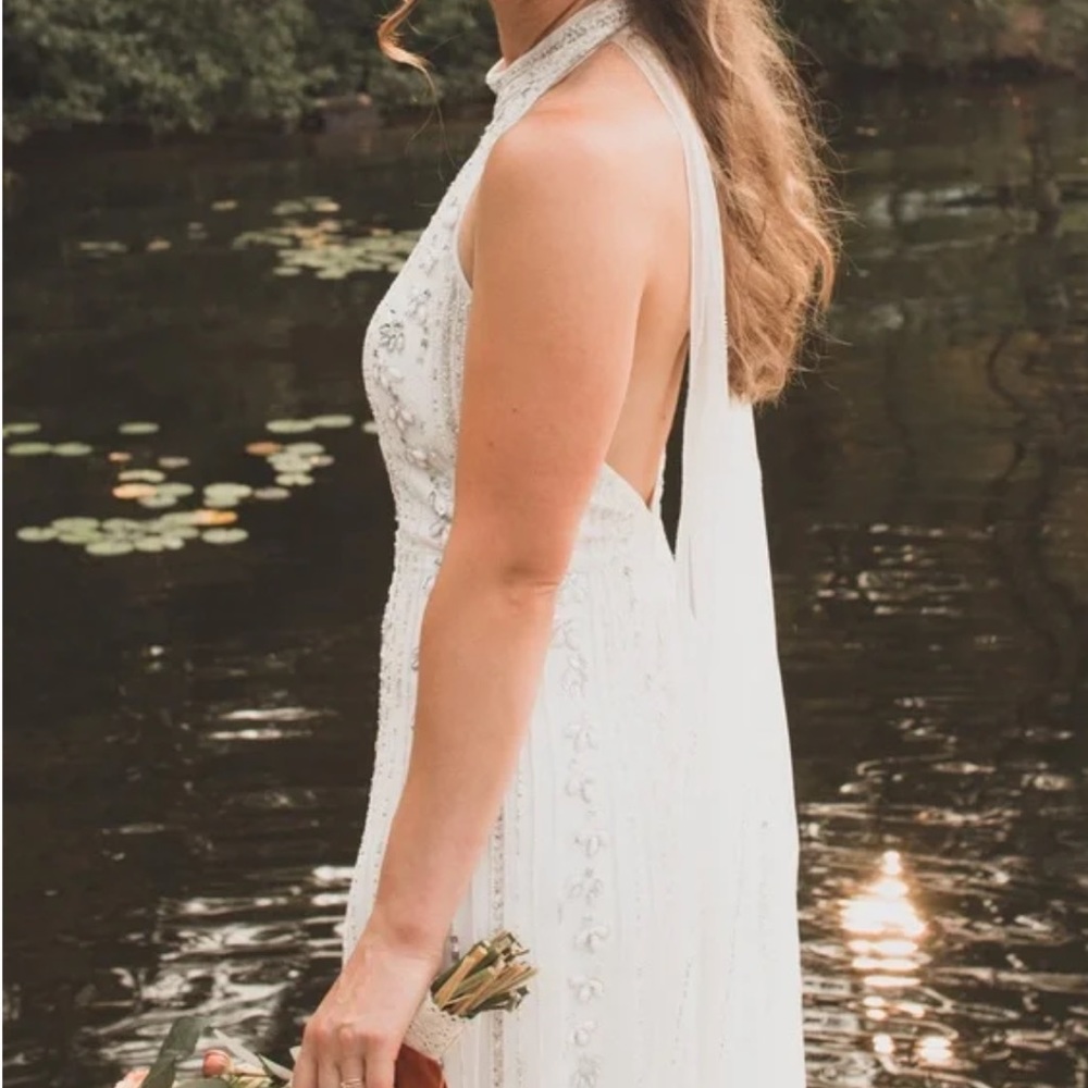 BHLDN Osborne Beautiful Sheath Halter Wedding Dress - Picture 5 of 13